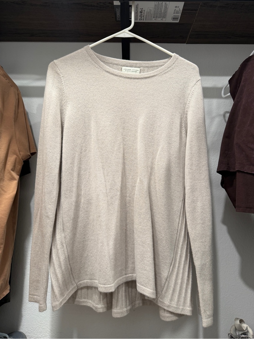 Adrienne Vittadini Light Beige Long-Sleeve Knit Top